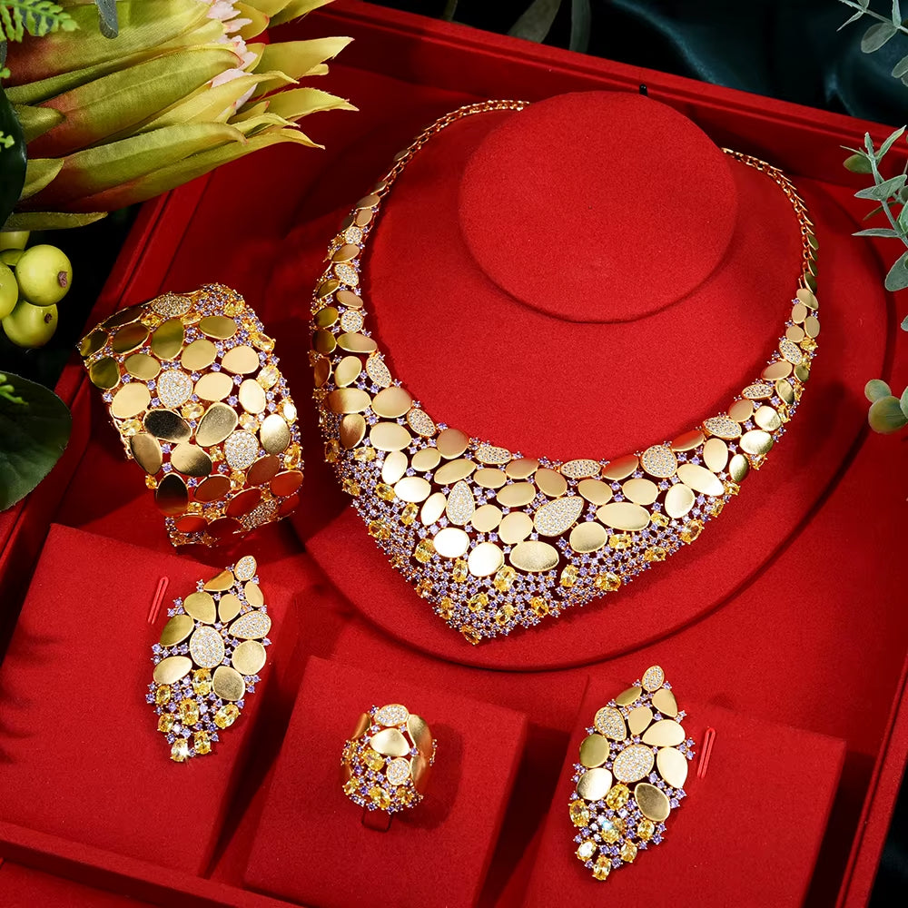 Famous Brand Bling Sequins Luxury Africa Dubai Jewelry Sets for Women Wedding Party Zircon Wedding Bridal Jewelry Set Gift