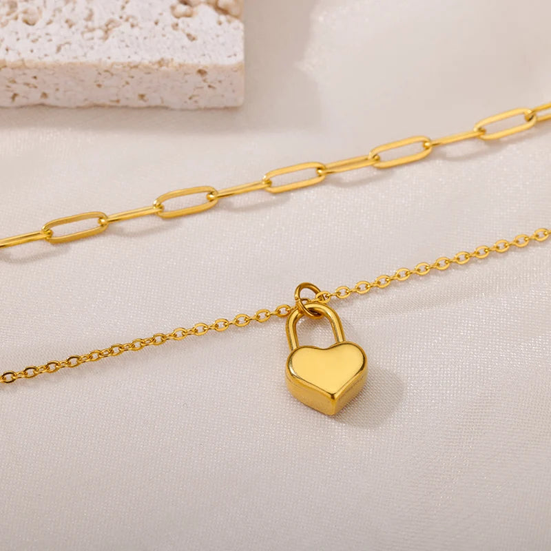 Stainless Steel Heart Necklaces for Women Multilayer Chain Gold Plated Heart Pendant Necklace Wedding Jewelry Gift BFF 2023