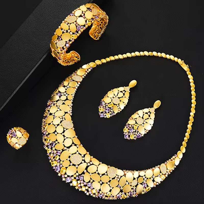 Famous Brand Bling Sequins Luxury Africa Dubai Jewelry Sets for Women Wedding Party Zircon Wedding Bridal Jewelry Set Gift