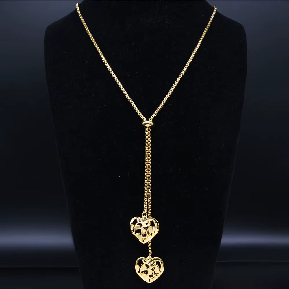 Fashion Stainless Steel Heart Necklace for Women Gold Color Long Necklace Jewelry Acero Inoxidable Joyeria Mujer N1525S03