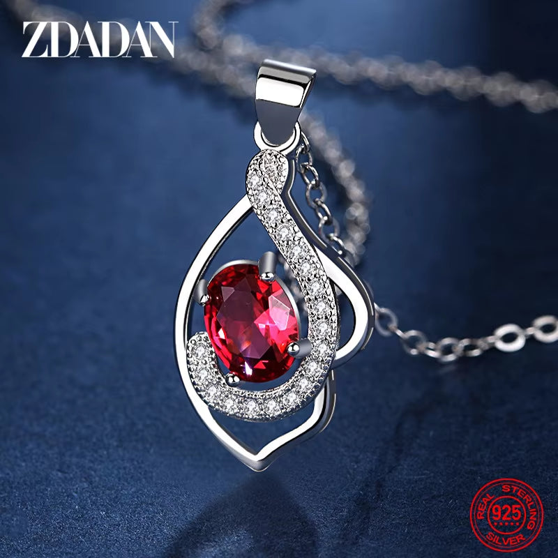 925 Sterling Silver Ruby Zircon Necklaces for Women Fashion Wedding Jewelry Gift