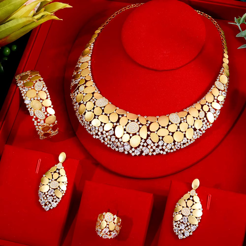 Famous Brand Bling Sequins Luxury Africa Dubai Jewelry Sets for Women Wedding Party Zircon Wedding Bridal Jewelry Set Gift