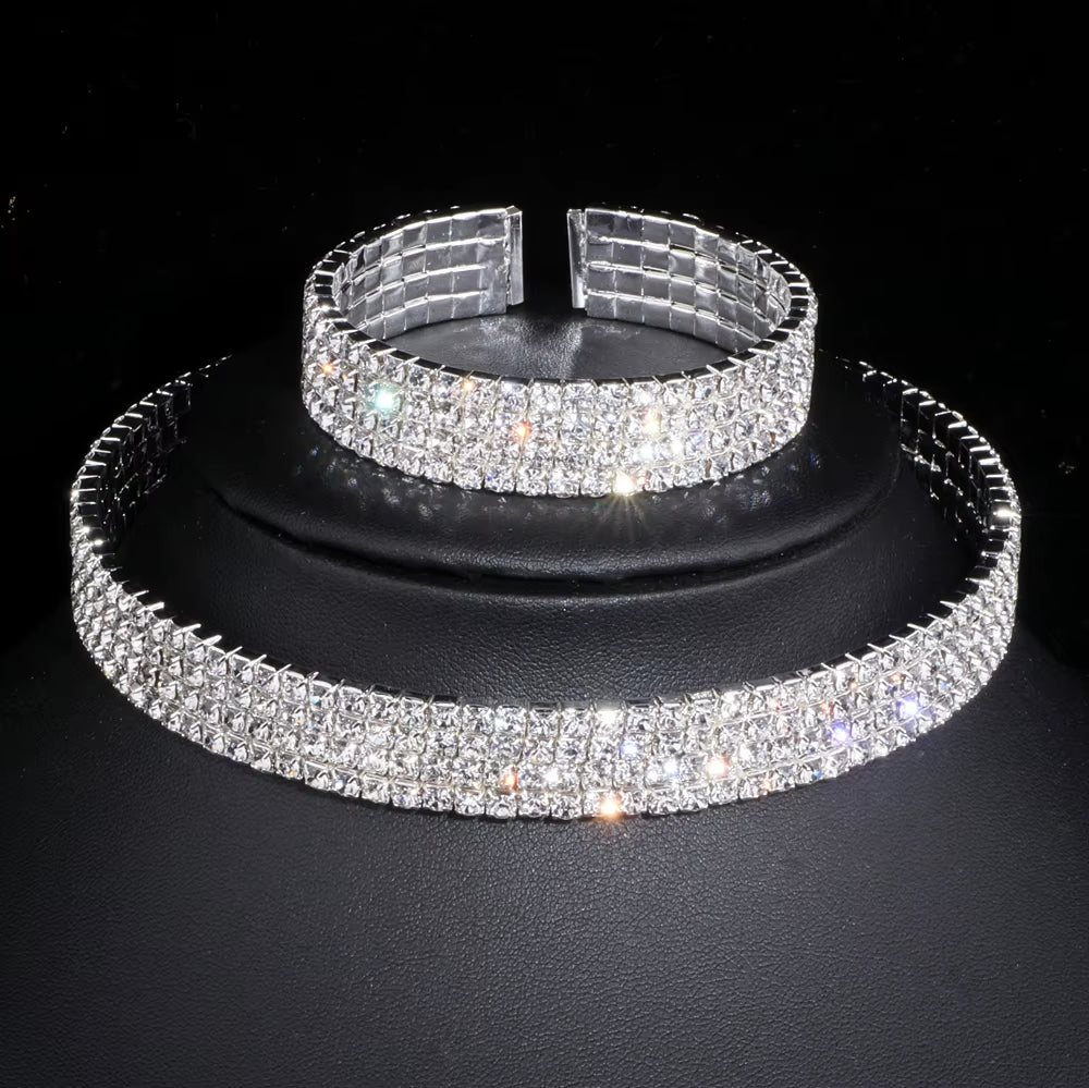 2023 Classic Elegant Tassel Crystal Bridal Jewelry Sets African Rhinestone Wedding Necklace Earrings Bracelet Sets WX081
