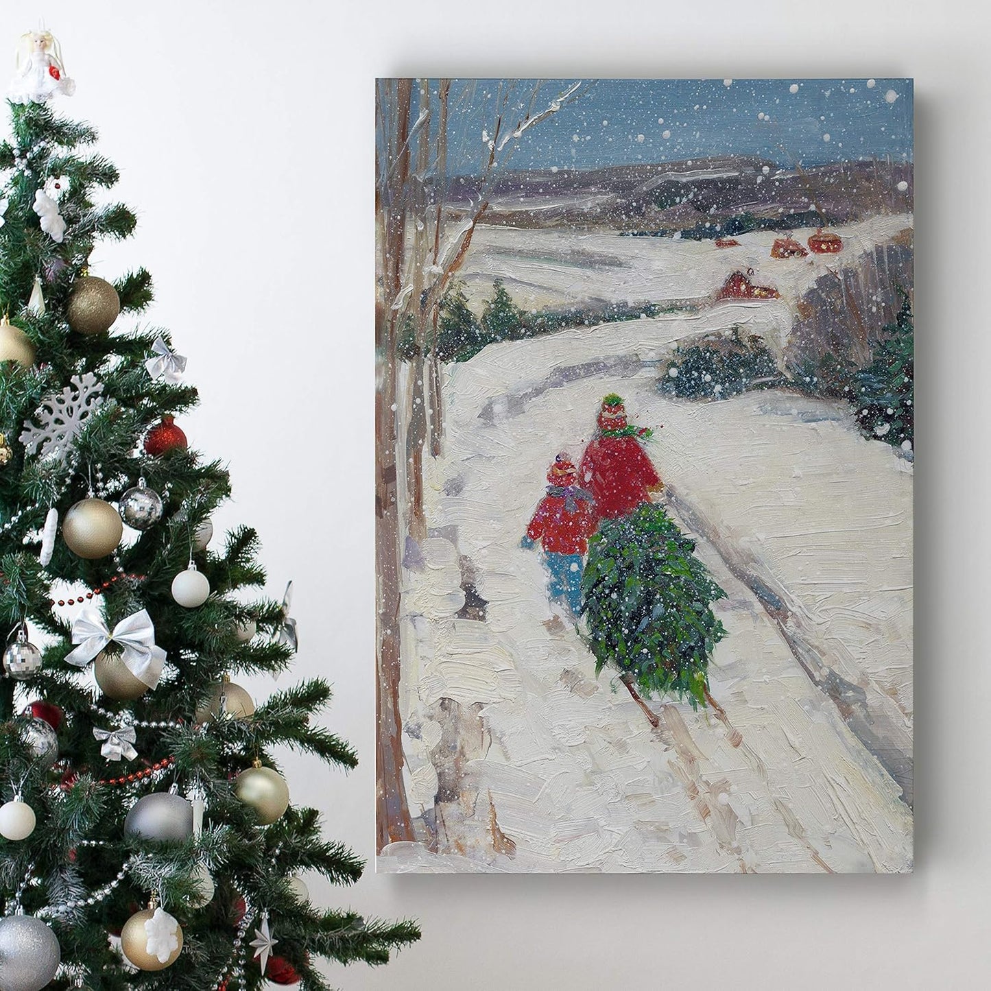 Abstract Christmas Decorations for Wall Our Tree Xmas Wall Hanging Canvas Prints for Bedroom Dining Living Room Office Home Kitchen Wall Decor - 24"X36" LT18