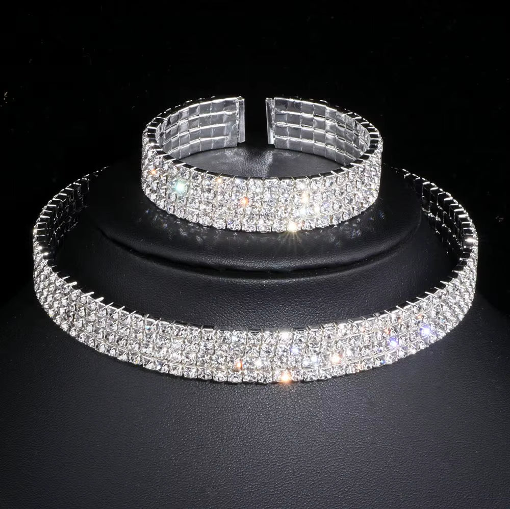 2023 Classic Elegant Tassel Crystal Bridal Jewelry Sets African Rhinestone Wedding Necklace Earrings Bracelet Sets WX081