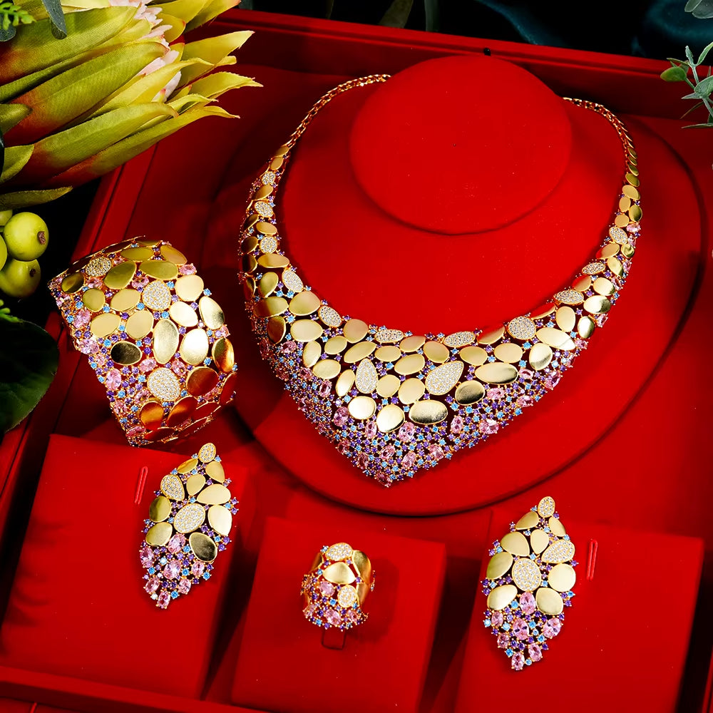 Famous Brand Bling Sequins Luxury Africa Dubai Jewelry Sets for Women Wedding Party Zircon Wedding Bridal Jewelry Set Gift