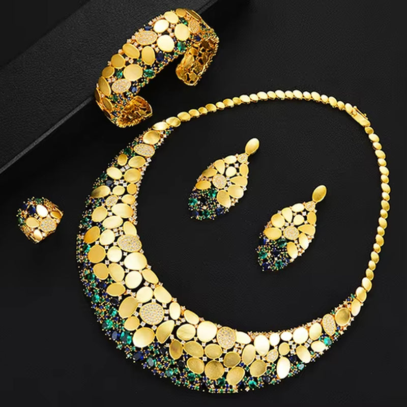 Famous Brand Bling Sequins Luxury Africa Dubai Jewelry Sets for Women Wedding Party Zircon Wedding Bridal Jewelry Set Gift
