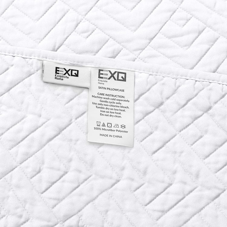Quilt Set Full/Queen Size White 3 Piece,Lightweight Soft Coverlet Squares Pattern Bedspread Set for All Seasons(1 Quilt,2 Pillow Shams)
