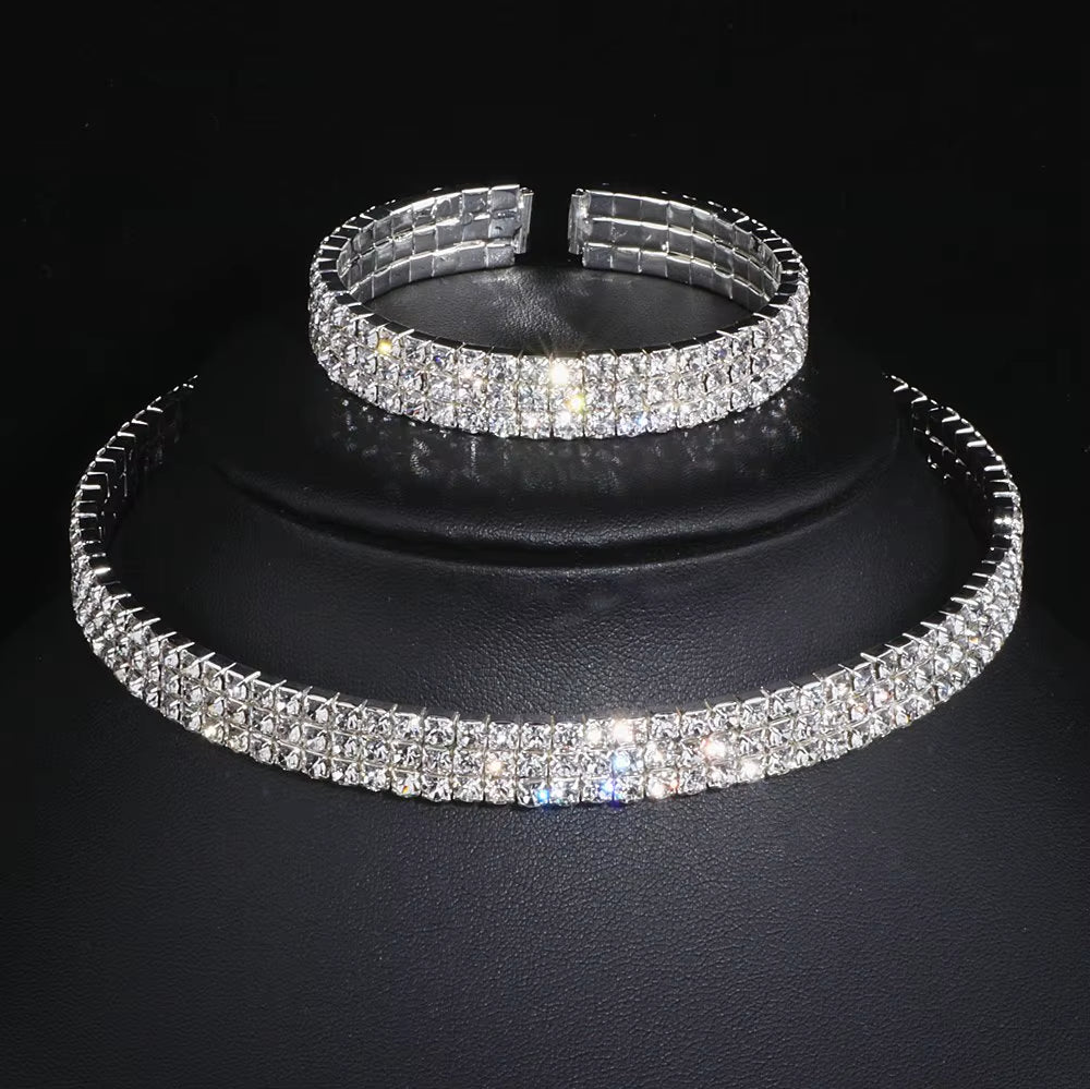 2023 Classic Elegant Tassel Crystal Bridal Jewelry Sets African Rhinestone Wedding Necklace Earrings Bracelet Sets WX081