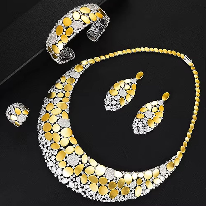 Famous Brand Bling Sequins Luxury Africa Dubai Jewelry Sets for Women Wedding Party Zircon Wedding Bridal Jewelry Set Gift