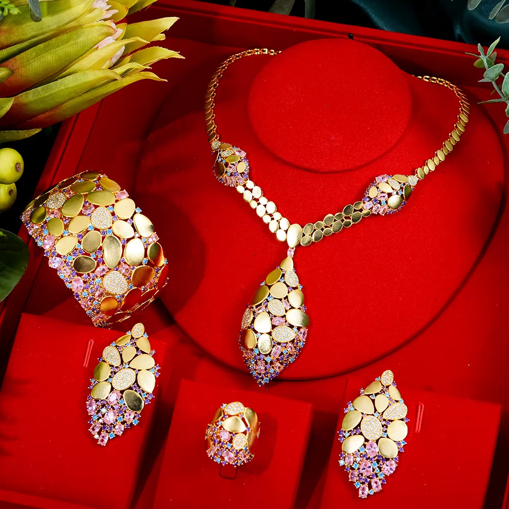 Famous Brand Bling Sequins Luxury Africa Dubai Jewelry Sets for Women Wedding Party Zircon Wedding Bridal Jewelry Set Gift