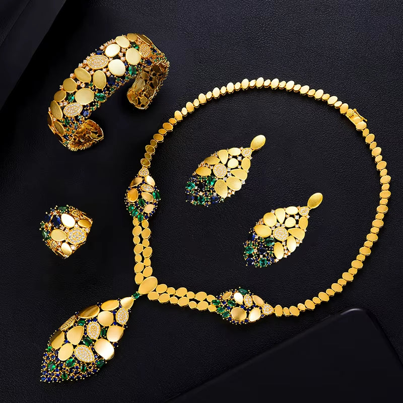 Famous Brand Bling Sequins Luxury Africa Dubai Jewelry Sets for Women Wedding Party Zircon Wedding Bridal Jewelry Set Gift