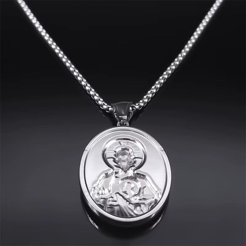 SAINT JUDE Pray for Us Necklace for Women Men Stainless Steel Silver Color Christ Jesus Medal Necklace Jewelry Collar ZZ399