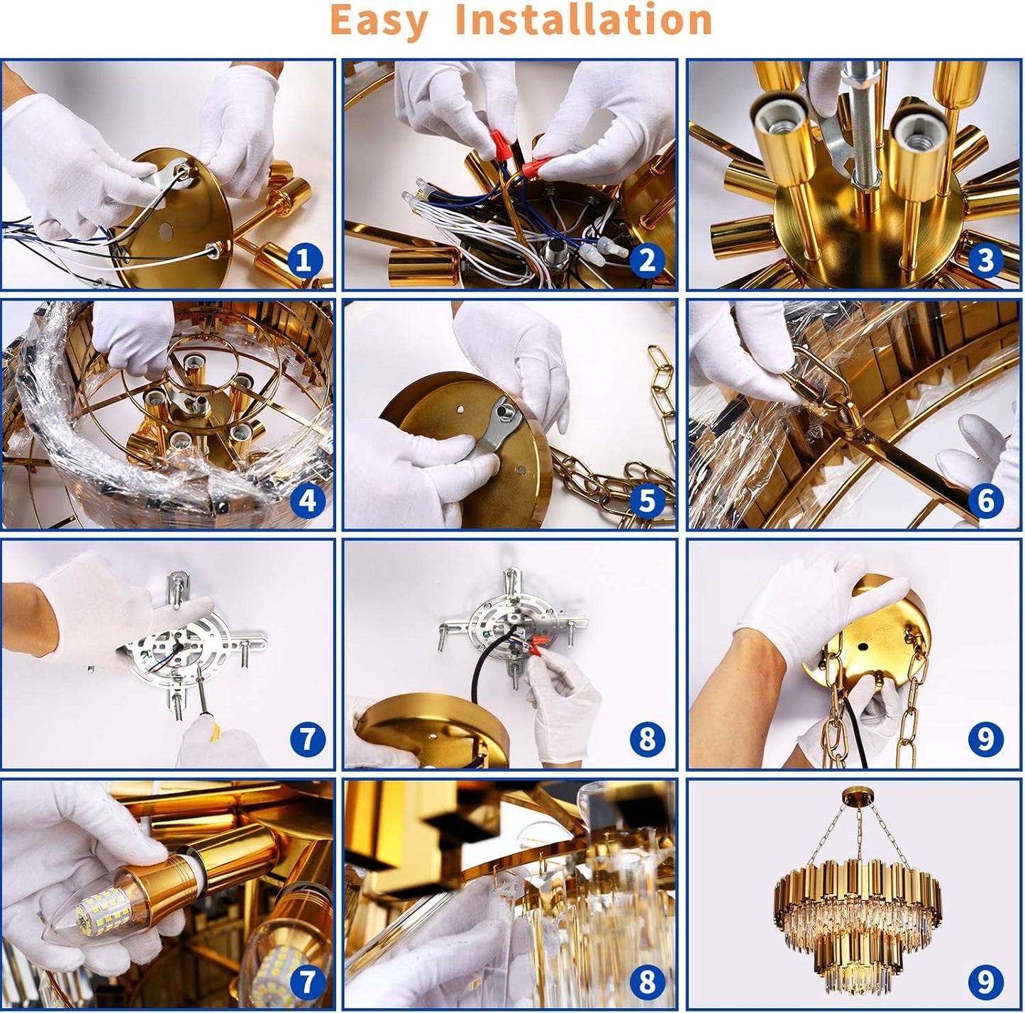 Modern Crystal Chandeliers, Luxury Gold Chandelier Light Fixture, Large round Chandelier, 2-Tier Raindrop Pendant Chandelier for Living Room, Dining Room Living Room