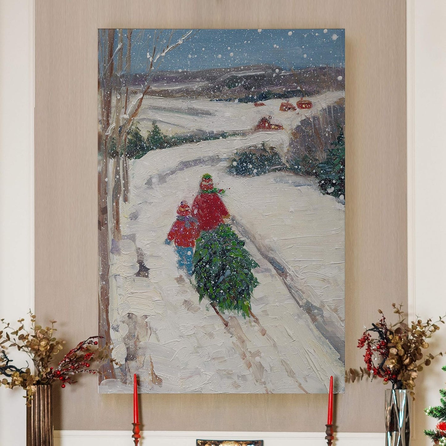 Abstract Christmas Decorations for Wall Our Tree Xmas Wall Hanging Canvas Prints for Bedroom Dining Living Room Office Home Kitchen Wall Decor - 24"X36" LT18