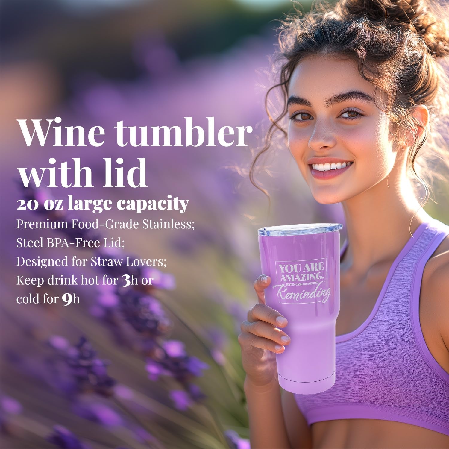 Self Care Gifts for Women Get Well Soon Gifts, Purple Birthday Gift Baskets, 8Pcs Lavender Bath and Body Sets with 20Oz Vacuum Insulated Tumbler Mother&