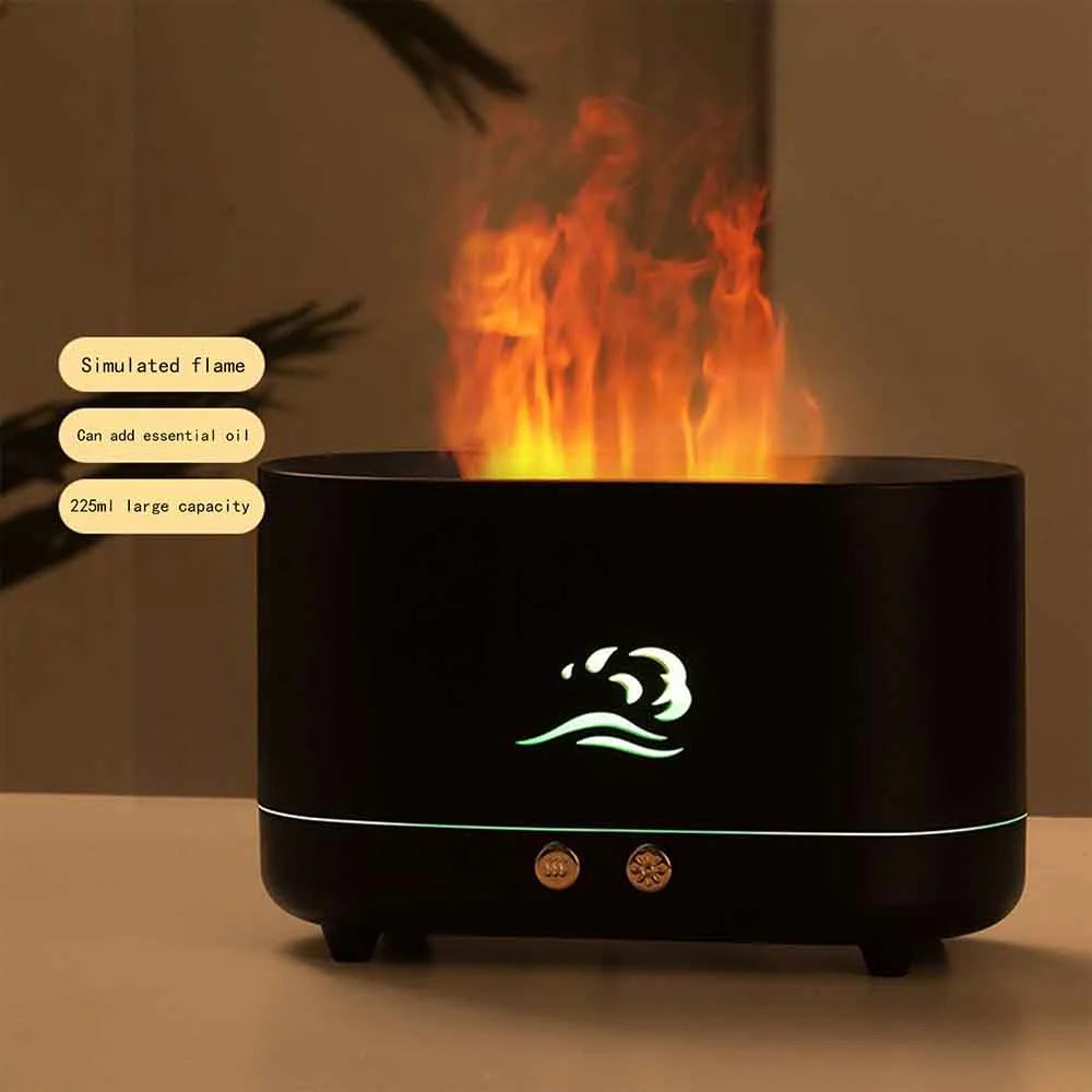 Flame Humidifier Essential Oil Diffuser, 225Ml Small Cool Mist Humidifiers Aromatherapy Diffuser, Auto Shut-Off, for Home Office Bedroom Nursery Indoor Gift (Black)