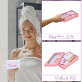 Bath Gift Box - 5-Piece - Toiletries Gift Baskets for Self-Care - 9.8X4 Inch - Shower Body Wash Kit - Complete Hygiene Care Package with Brush, Pumice Stone, and 2 Sponges (Bear) - Pink