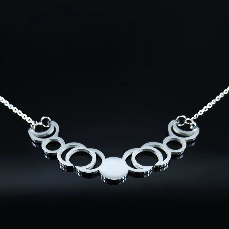 Triple Moon Goddess Sun Pentagram Stainless Steel Hecate Necklaces Witch Luna Necklace Jewelry Esotericos Y Brujeria N427