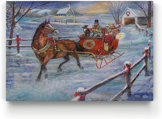 Xmas Canvas Wall Art Paintings Ruane Manning Sleigh Bells Christmas Ride Abstract Art Wall Hanging Prints for Bedroom Dining Living Room Office Home Kitchen Decor - 24"X36" LT18