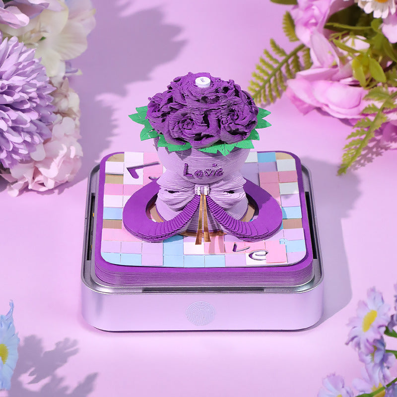 Paper Sculpture Calendar Rose 3D Sticky Notes Desktop Ornament