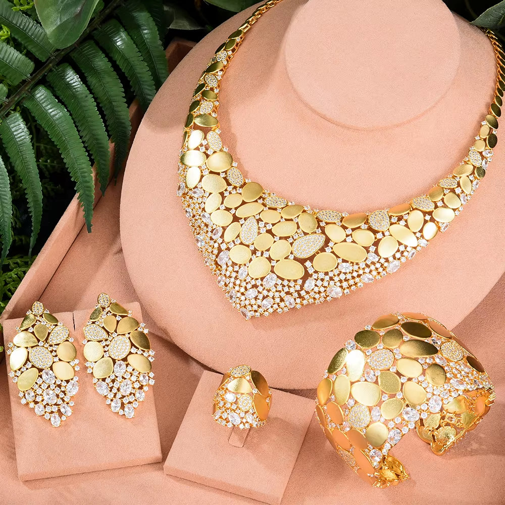 Famous Brand Bling Sequins Luxury Africa Dubai Jewelry Sets for Women Wedding Party Zircon Wedding Bridal Jewelry Set Gift
