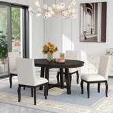 Round Dining Table Set,(5-Piece)Wood Farmhouse round Extendable Dining Table and 4 Upholstered Dining Chairs for 4 to 6 Person, Dining Room Table Set for Kitchen Room Dining Room(Espresso)