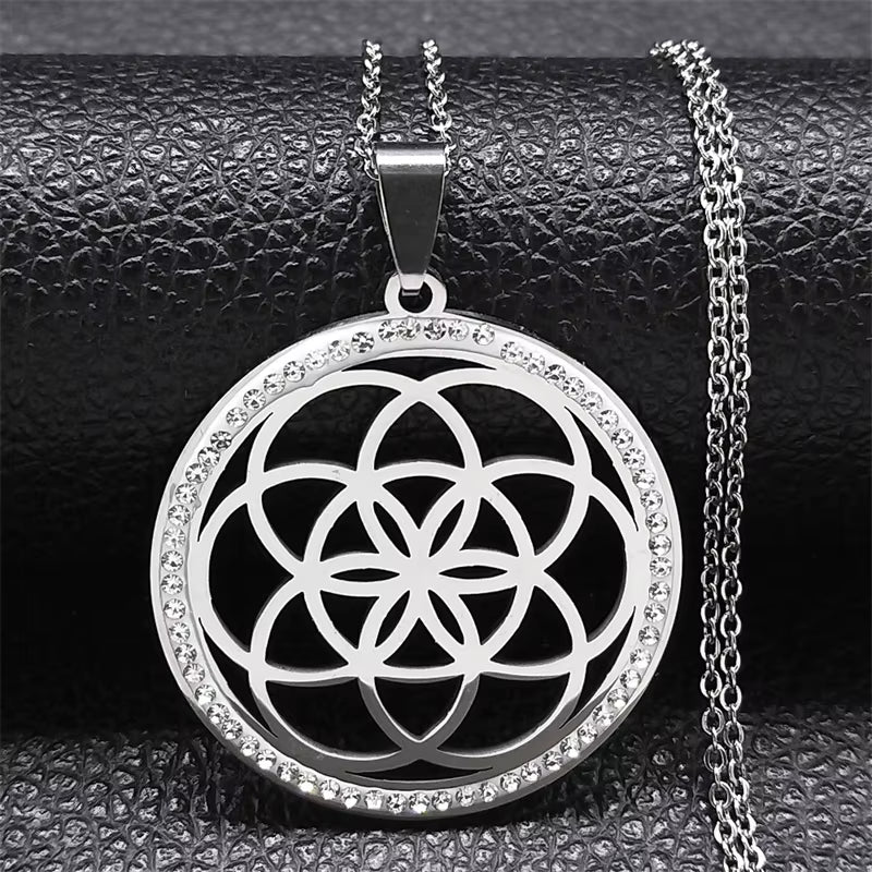 Tree of Life Crystal Stainless Steel Statement Necklace Women Silver Color Necklace Jewelry Christmas Gift Collar Mujer N49S03