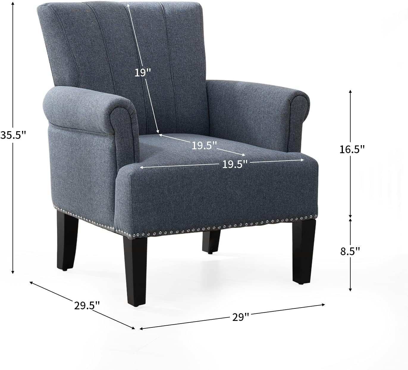 Living Room Accent Chair with Armrests, Modern Accent Chair, Living Room Chairs, Armchairs for Living Room, Office, Gray