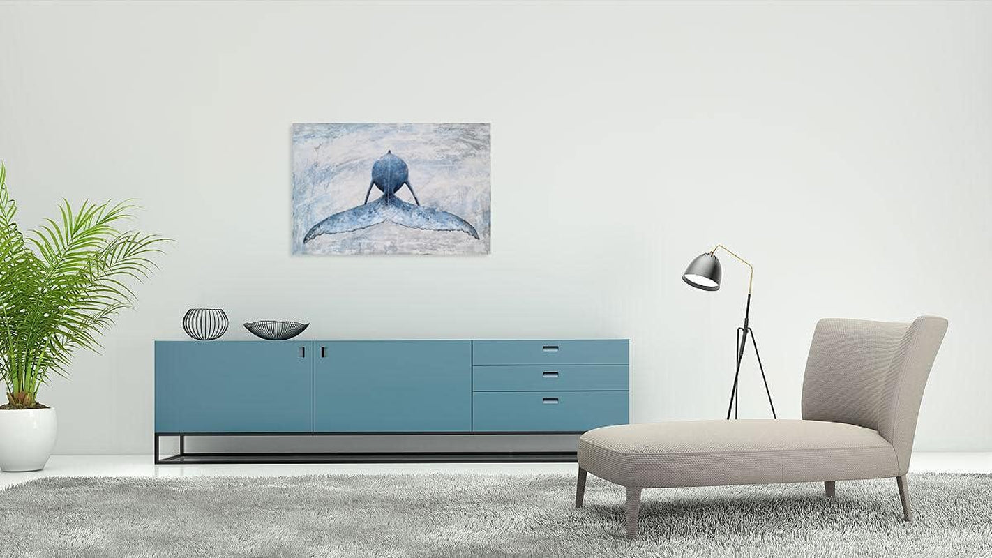 Coastal Canvas Wall Art - Blue and White Whale Paintings - Modern Abstract Tropical Fish Pictures with Textured for Bathroom Bedroom Living Room Decor