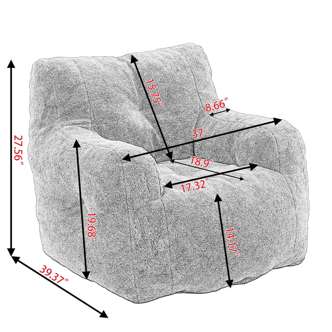 Bean Bag Upholstered Tufted Linen Chair with Memory Foam for Living Room, Bed Room, Study Room White