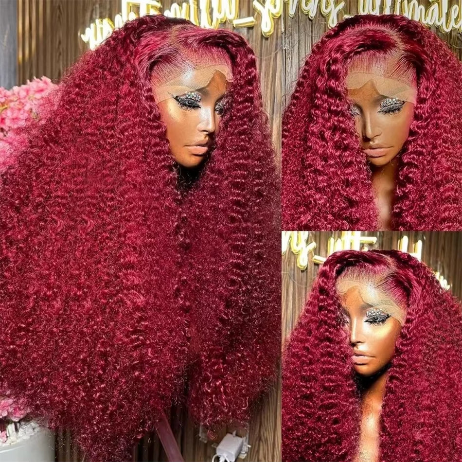 Red Wig 99J Burgundy Lace Front Wig 13X4 Curly Human Hair Wigs Hd Lace Wig 13X6 Human Hair Colored Deep Wave Frontal Wig