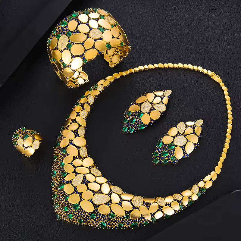 Famous Brand Bling Sequins Luxury Africa Dubai Jewelry Sets for Women Wedding Party Zircon Wedding Bridal Jewelry Set Gift