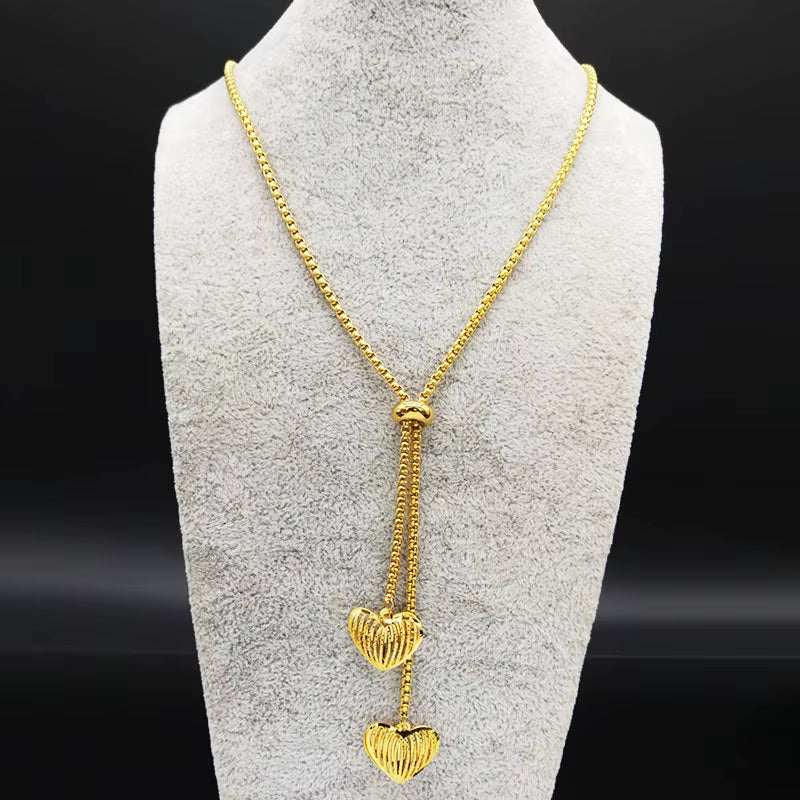 Fashion Stainless Steel Heart Necklace for Women Gold Color Long Necklace Jewelry Acero Inoxidable Joyeria Mujer N1525S03