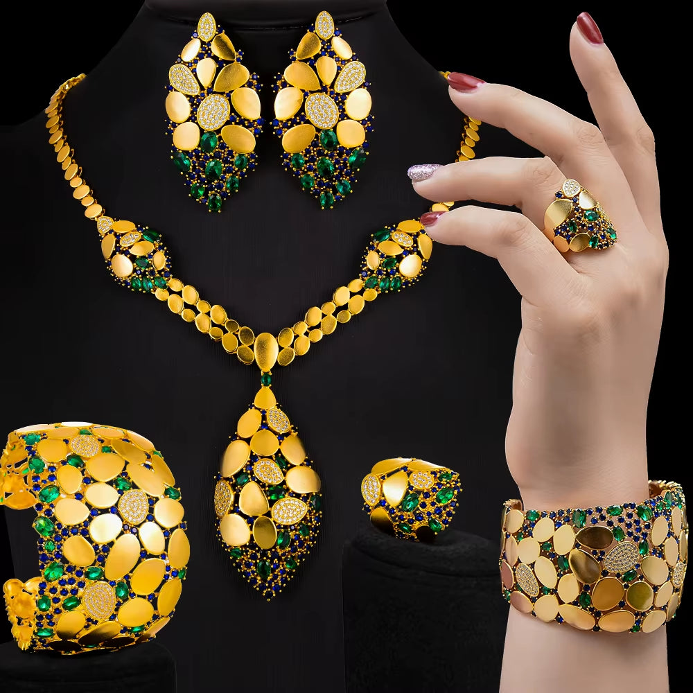 Famous Brand Bling Sequins Luxury Africa Dubai Jewelry Sets for Women Wedding Party Zircon Wedding Bridal Jewelry Set Gift