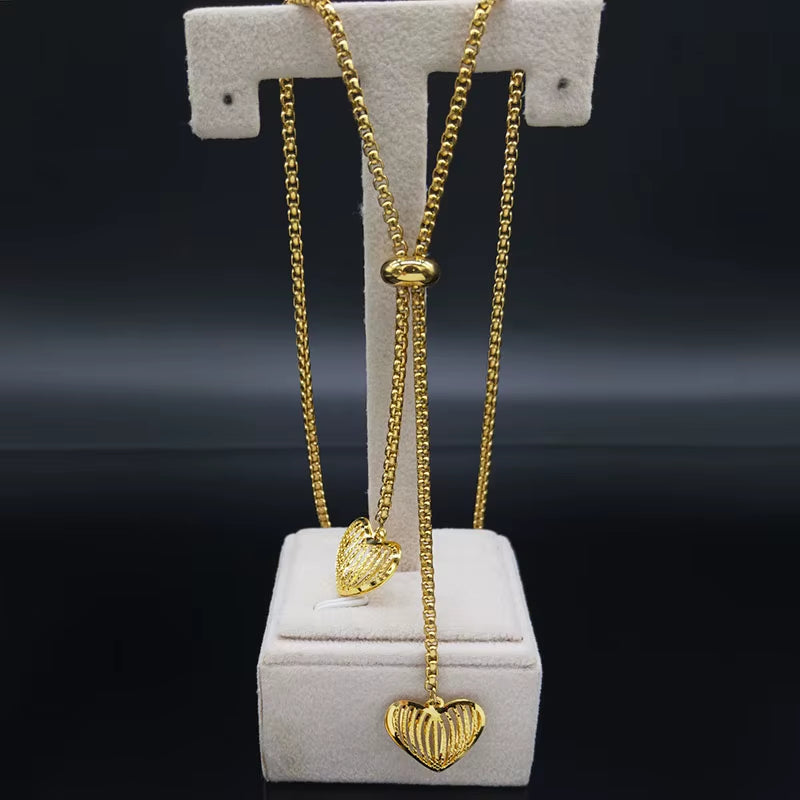 Fashion Stainless Steel Heart Necklace for Women Gold Color Long Necklace Jewelry Acero Inoxidable Joyeria Mujer N1525S03
