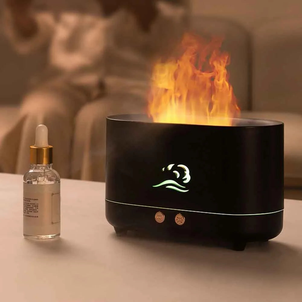 Flame Humidifier Essential Oil Diffuser, 225Ml Small Cool Mist Humidifiers Aromatherapy Diffuser, Auto Shut-Off, for Home Office Bedroom Nursery Indoor Gift (Black)