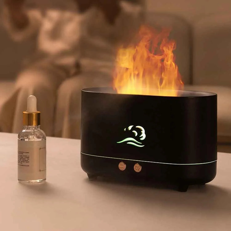 Flame Humidifier Essential Oil Diffuser, 225Ml Small Cool Mist Humidifiers Aromatherapy Diffuser, Auto Shut-Off, for Home Office Bedroom Nursery Indoor Gift (Black)