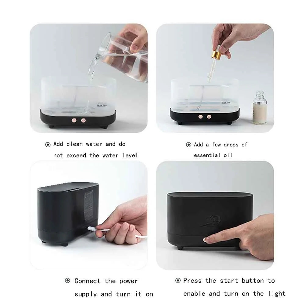 Flame Humidifier Essential Oil Diffuser, 225Ml Small Cool Mist Humidifiers Aromatherapy Diffuser, Auto Shut-Off, for Home Office Bedroom Nursery Indoor Gift (Black)