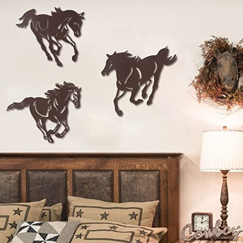 Metal Horse Wall Art Decor 3 Pcs Rustic Concise Western Horse Decoration Gall...