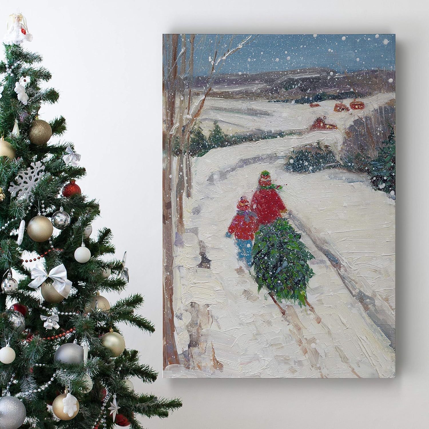 Abstract Christmas Decorations for Wall Our Tree Xmas Wall Hanging Canvas Prints for Bedroom Dining Living Room Office Home Kitchen Wall Decor - 24"X36" LT18