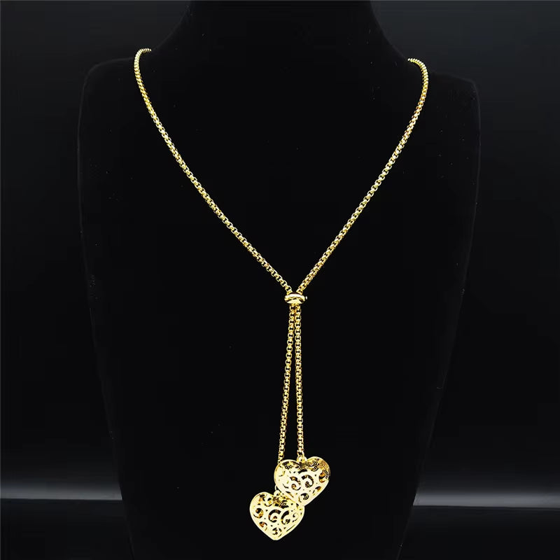 Fashion Stainless Steel Heart Necklace for Women Gold Color Long Necklace Jewelry Acero Inoxidable Joyeria Mujer N1525S03