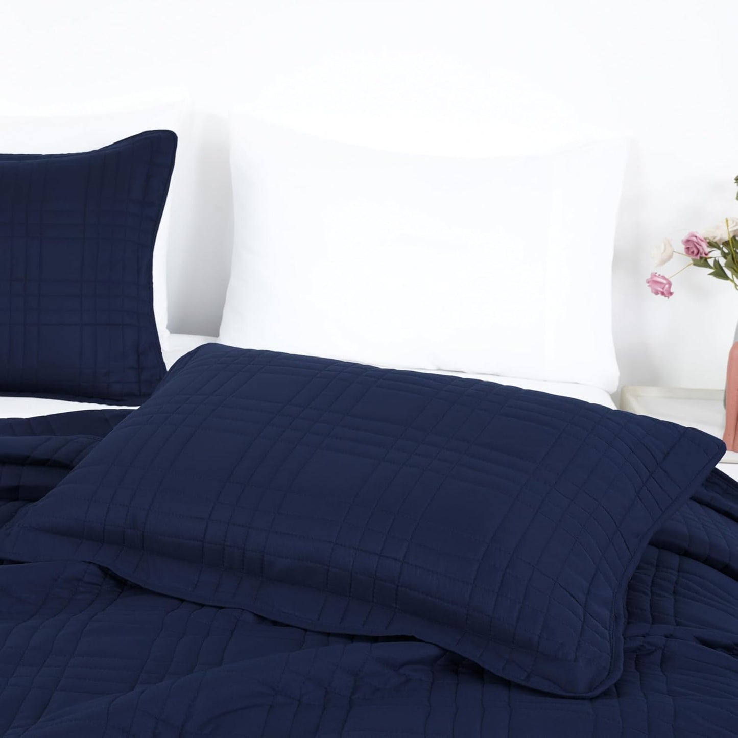 Kingston Queen Size Bedspread Set, 3-Piece Navy Oversized Quilted Microfiber Lightweight Bedspread Coverlet (100"X106") for All Seasons