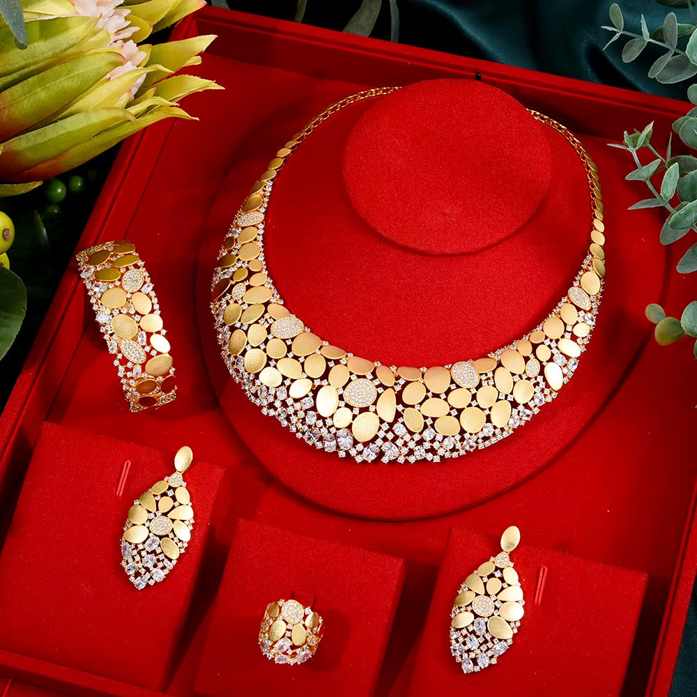 Famous Brand Bling Sequins Luxury Africa Dubai Jewelry Sets for Women Wedding Party Zircon Wedding Bridal Jewelry Set Gift