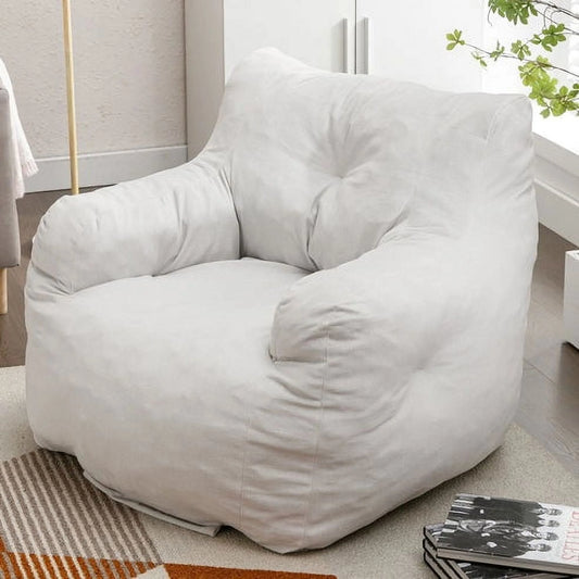 Bean Bag Upholstered Tufted Linen Chair with Memory Foam for Living Room, Bed Room, Study Room White