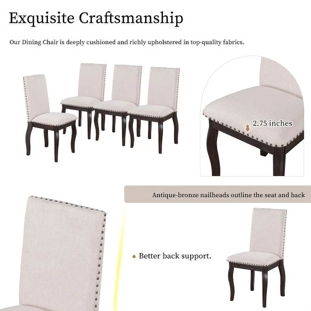 Round Dining Table Set,(5-Piece)Wood Farmhouse round Extendable Dining Table and 4 Upholstered Dining Chairs for 4 to 6 Person, Dining Room Table Set for Kitchen Room Dining Room(Espresso)