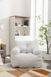 Bean Bag Upholstered Tufted Linen Chair with Memory Foam for Living Room, Bed Room, Study Room White