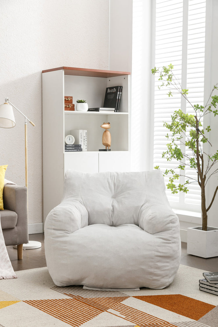 Bean Bag Upholstered Tufted Linen Chair with Memory Foam for Living Room, Bed Room, Study Room White