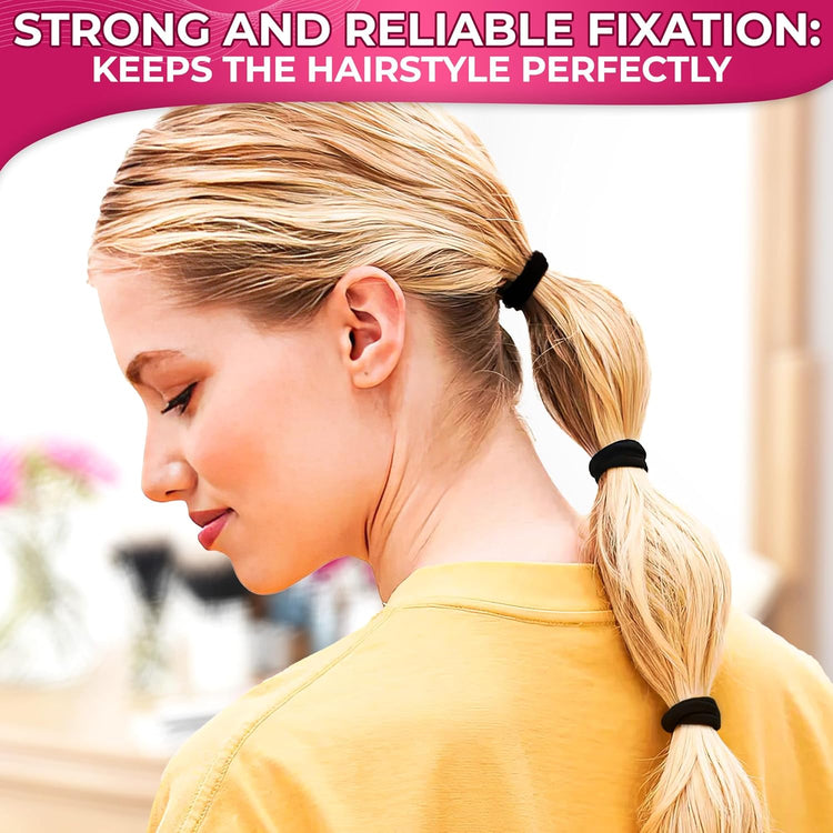 100 Pcs Soft Black Hair Ties Bulk – 1.9" Seamless Cotton Ponytail Holders, Small Black Elastic Hair Ties No Damage, Breathable & Gentle to Wear – Elasticity & Strength, Reliable & Strong Hold