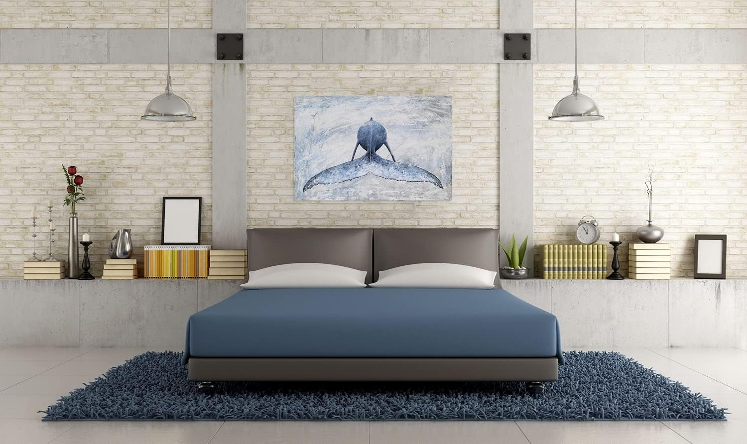 Coastal Canvas Wall Art - Blue and White Whale Paintings - Modern Abstract Tropical Fish Pictures with Textured for Bathroom Bedroom Living Room Decor